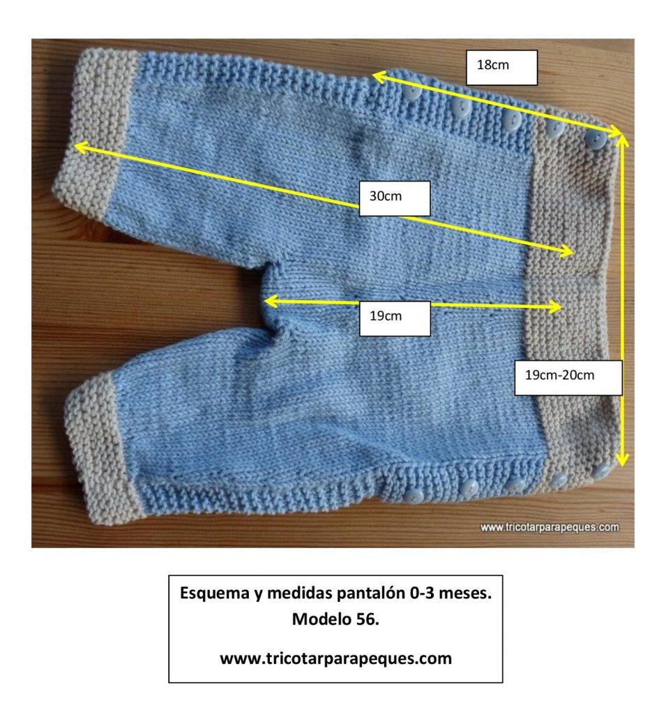 Pantalones en algodón para bebé 0-3 meses. Baby pants in cotton, newborn to  3 months. Modelo 56 - Tricotar para peques - Knitting for kids